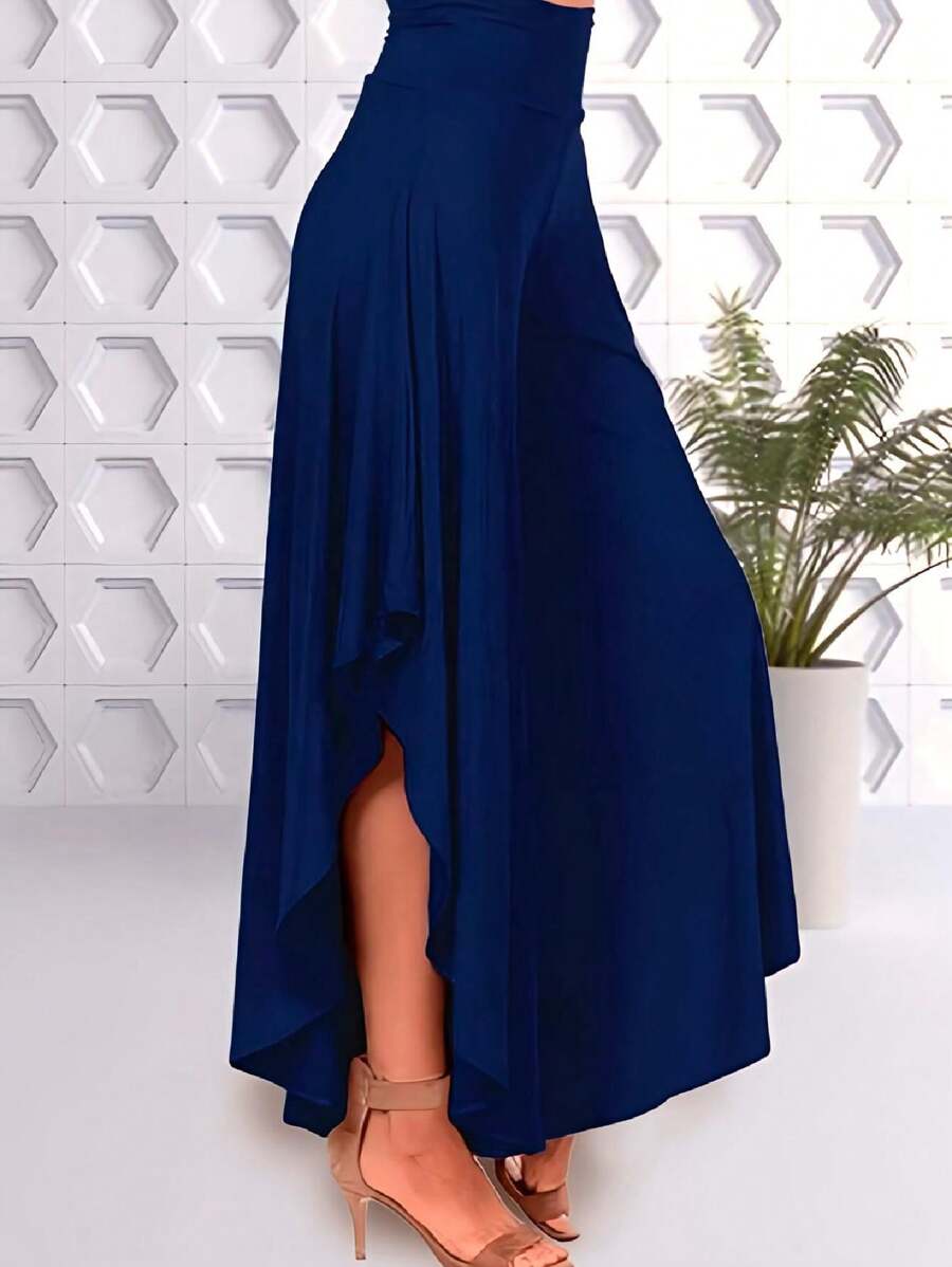 Falda Pantalón De Pierna Ancha Casual Para Dama - Azul Marino - Ver 1