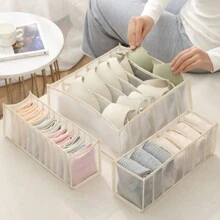 1 pièce Boîte de rangement pour sous-vêtements de type tiroir, grille de séparation pour chaussettes et sous-vêtements, organisateur de placard à couches, boîte de rangement pour vêtements en maille transparente, boîte de rangement à tiroirs pliable à grille multiple, rangement et organisation de garde-robe, boîte de rangement à compartiments pour sous-vêtements, sacs de rangement pour tiroirs de chaussettes et sous-vêtements, décoration de festivals, décoration de chambre, décoration de maison, décoration de chambre à coucher, organisateur, rangement à la maison, t-shirt blanc pour femme, pantalon noir pour femme, vêtements d'hiver pour dames, robe