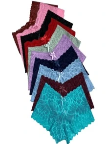 Kit C/ 10 Calcinhas Caleçon Shortinho Em Renda Com Forro Algodão - Multicolorido - Visão 5