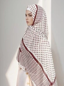 时尚库菲耶头巾雪纺围巾女士伊斯兰穆斯林围巾披肩透气迪拜头巾 - 黑色 - 查看 7