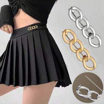 2入組鏈式褲子腰部收緊工具，鬆褲鈕扣，腰夾，無扣式，可拆卸和調節鈕針