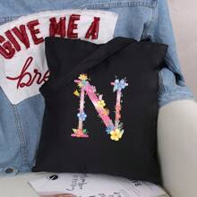 Dames Boodschappentassen Schoudertassen Grote capaciteit Tote tassen Roze Bloemenprint Canvas Handtassen Opbergtassen Dames Casual Pendelaar Vest Tas - Zwart - Bekijken 14