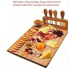 1 套竹制奶酪板套装，奶酪托盘，熟食板和盛菜盘，配有 4 把不锈钢奶酪刀，非常适合婚礼礼物圣诞节生日派对