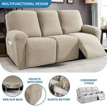 Sofa Recliner Covers Newest 5-Piece, Fashion Recliner Couch Slipcovers With Pockets Both Side, 2024 Soft Durable Jacquard Fabric Pet Friendly Lazy Boy Reclining Protector