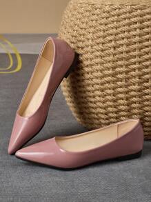 Women's Pointed Toe Fashionable Low Vamp Purple Flat Shoes, Ideal For Outdoor Activities In Autumn. Available In Champagne Color For Sophisticated Look, Red For Casual Match And Yellow For Versatile Options. Comfortable Black Shoes Also Available. - 西瓜粉 - 查看 5