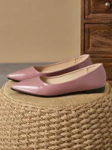 Women's Pointed Toe Fashionable Low Vamp Purple Flat Shoes, Ideal For Outdoor Activities In Autumn. Available In Champagne Color For Sophisticated Look, Red For Casual Match And Yellow For Versatile Options. Comfortable Black Shoes Also Available. - 西瓜粉 - 查看 4