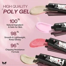 帶亮粉的 Poly 指甲凝膠套裝，6種 Poly 凝膠顏色套裝，帶頂底層凝膠，加長指甲套裝新手入門全部兼容，附指甲夾、底層打底水溶液與亮粉，亦適用於丙烯酸指甲套裝 - 彩色 - 查看 5