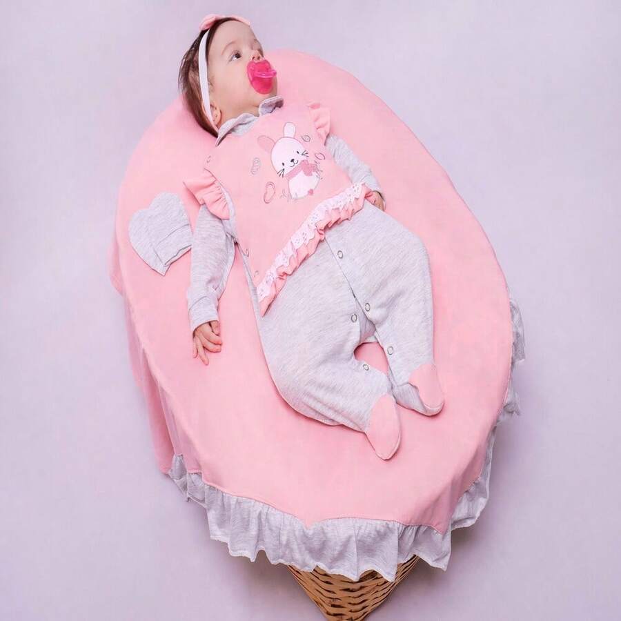 Bunny Maternity Leave Kit, 100% Cotton Jumpsuit With A Beautiful Embroidered Print - Màu Hồng baby - Xem 1