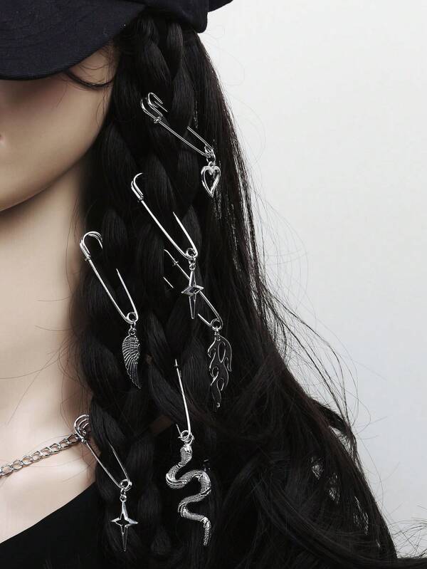 10pcs Flame & Snake Charm Hair Ring Street Witch,Y2k Valentine's Day Valentines Hair Clips, School Stuff