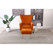 Velvet Accent Chair With Ottoman,Modern Accent Chairs With Armrests And Backrest , Accent Chairs Set Of 2 ,Single Sofa Chair For Living Room, Bedroom, Apartment, Office - Orange - View 2