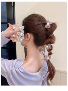 1 Pc Summer Butterfly Orchid Spiral Hair Tie, Perfect For Beach Vacation And Party, Sweet And Elegant Hair Accessory Pink Accessories Ponytail Holders Hair Elastics Hair Rubber Bands Scrunchies Hair Rope Elastic Hair Tie, Hair Bobbles