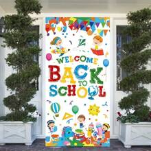 1pc Welcome Back To School Door Cover Decoration, White First Day Of School Background Banner, Party Supplies For Classroom, Indoor/Outdoor Wall Decoration - Multicolor - View 2