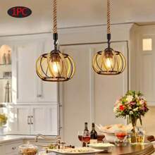 1pc Linen Rope Pendant Lamp, Vintage Industrial Style For Loft, Dining Room, Bar, Cafe - Rattan Chandelier - View 6