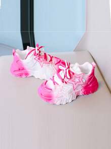 Unisex Kids' Fashionable & Cute Star Pattern Low Top Sneakers With Ombre Design, Durable & Non-Slip, All Seasons
