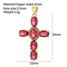 emanco 1pc Large Rainbow Colored Cross Pendant Necklace, Gold Plated Copper With Cubic Zirconia,  Jewelry Accessory - Multicolor - View 2