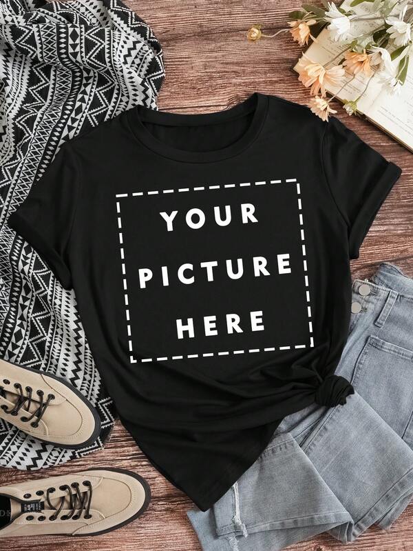 Personalized Thanksgiving, Christmas Custom Gifts, Customized Plus Size Women's T-Shirt - Add Your Own Text/Image (Badge/Company Logo/Family Photo/Selfie), Personalized Photo T-Shirt, Gift For Girlfriend/Wife, Add Your Favorite Photos And Text (Girlfriend Photo/Couple Photo/Family Photo/Selfie/Pet Photo/Friend Photo) To Design Your Own Customized Printed T-Shirt