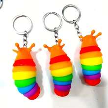4pcs Colorful Caterpillar Keychains, Sensory Stress Relief Keyring, Gift - Multicolor - View 4