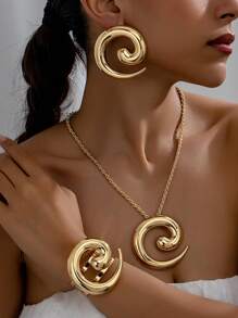 1 Set Of Retro Round Snail Pendant Necklace, Bracelet, And Earring Gold Women Jewelry Set Suitable For Attending Banquet Events And Giving Gifts To Girlfriends - Yellow Gold - View 8