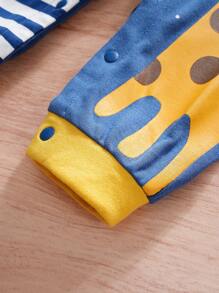 Space Theme Striped Giraffe Print Baby Boys Jumpsuit, Autumn - Navy Blue - View 6