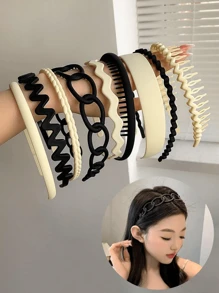 9pcs Set Toothed Headbands, Non-Slip Matte Hair Ties, Simple Cute Style, Solid Color Comb Tooth Hair Accessories Set, Hair Bands - 9pcs/set - View 4