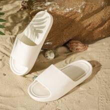 New Fashion Striped Faux Leather Texture EVA Slippers, High-End Simple Ins Style, Suitable For Home, Bathroom And Outdoor Guest Slippers, Lightweight, Comfortable, And Soft - White - View 7