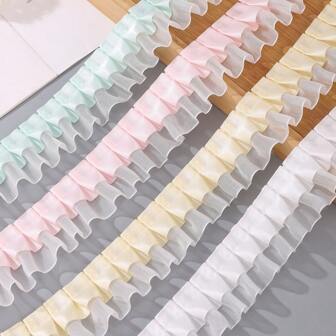 4cm雙層百褶聚脂紗蕾絲，服裝配件用於裙擺袖口DIY，裙架花邊