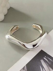 1 Stück übertriebener, modischer, minimalistischer asymmetrischer Metall-Geometrie-Manschetten-Armreif mit mehreren Elementen, multifunktionales und personalisiertes Design mit breit dehnbarem elastischem offenen Armreif, geeignet für Frauen im Alltag, Partys, Ferien, als Geschenk - Gold- und Silberfarbe