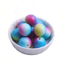 彩色風格20mm 10入組散珠環，亞克力繪畫彩虹迪斯可銀箔爆裂水晶磚珠，適用於粗鍊項鍊、珠寶設計