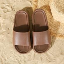New Fashion Faux Leather Textured Brown EVA Slippers, Deluxe And Minimalist Ins Style, Suitable For Home, Bathroom, Outdoor And Guests, Lightweight, Comfortable And Soft