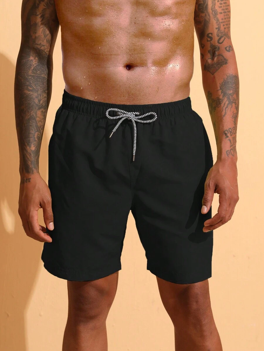 Men's Quick-Dry Beach Shorts With Drawstring, Can Be Worn In Water, Ideal For Exercise, Running, Swimming, Hot Springs, Spa, Boxer Shorts , Swim Trunks - Black - View 1