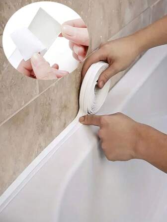 1Roll Of 3.2m Long PVC Home Decoration Sealing Strip, Decorative Sealing Tape, Used For Kitchen Accessories, Bathroom Shower And Bathtub Sealing Strip, Tape Sealing Strip, Self-Adhesive Waterproof Wall Sticker, Sink Edge Tape (2.2cm/0.87inch)Waterproof Wall Paper, For Living Room Decor, Dorm Decor, Back To School Supplies, Halloween Decor, Stickers, Wall Decal, Vinyl Decal For Home Decorations, Spring Decoration Items Refresh Your Home, Rama Decoration Stickers