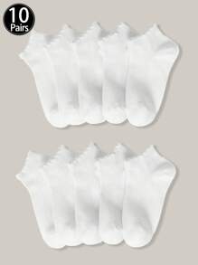 1/10 双装儿童夏季薄网眼袜，纯白色蕾丝边无缝学生袜 - 白色 - 查看 1