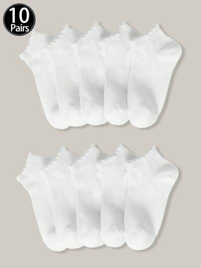 1/10 Pairs Of Children's Socks Summer Thin Mesh Socks Pure White Lace Mouth Student Boneless Socks