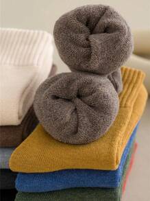 1/4 双随机女士冬季袜子温暖厚针织柔软复古休闲中筒袜毛绒袜