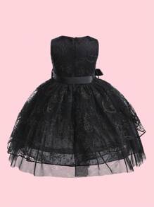 EHOMKIDS Young Girl Black Lace Dress, Toddler Princess Sleeveless Dress, Children's Hollow Out Tulle Dress For Big And Middle Girls
