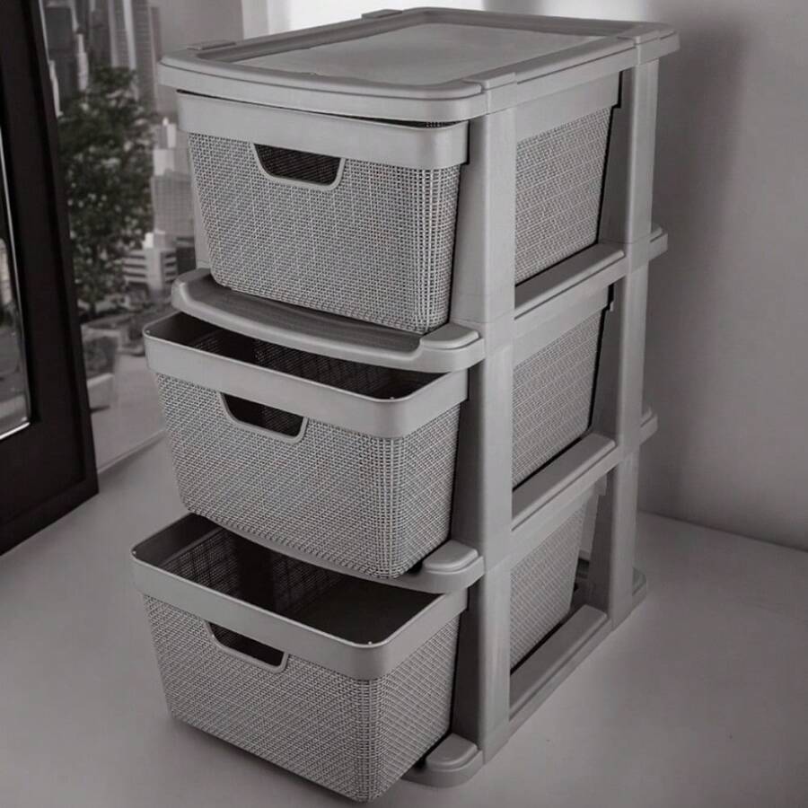 地板抽屉套件，带 3 个塑料抽屉，15 升，捷豹多用途实用工具，万圣节装饰品，万圣节服装，秋季装饰，节日装饰 - 灰色 - 查看 1