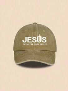 1 pieza Gorra de béisbol con diseño impreso de letras de Jesús, gorra cristiana con diseño lavado, sombrero clásico y elegante unisex adecuado para orar o usar a diario - JESÚS - Ver 16