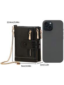 MIYIN Fashion Multifunction Chain Wallets Unisex Bifold Zipper With Card Slot And Removable ID Window And For Credit Card/ ID Card/ / Cash /Coin Lightweight Portable Casual Solid Color Short Wallet With Anti-Theft Chain For Woman And Men Gifts Birthday Gifts(Black) For Women Wallet Purse Wallet Small Wallet