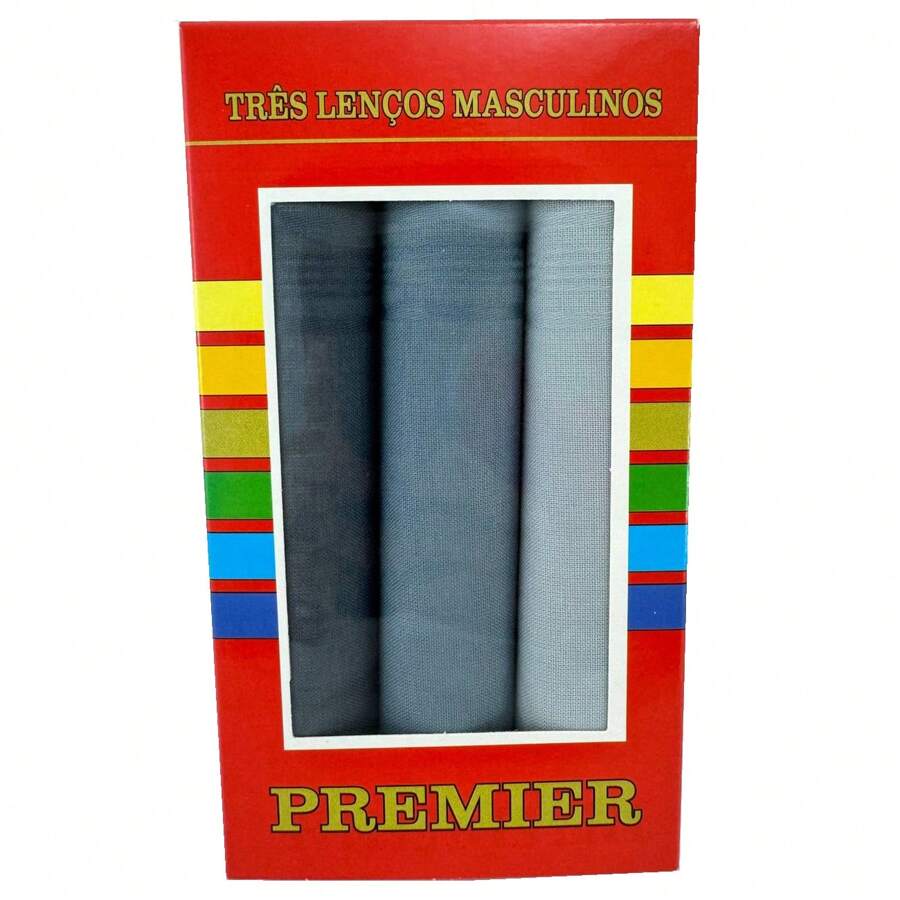 Lenços Masculinos De Bolso Kit 3 Unidades Caixa 32cm 100% Algodão - Cinza - Visão 1