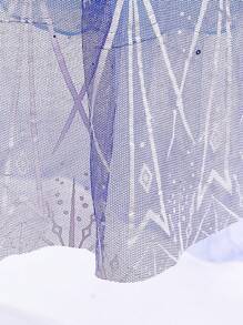 小女孩蓝色渐变亮片网眼公主裙，带可拆卸裙裾，适合派对