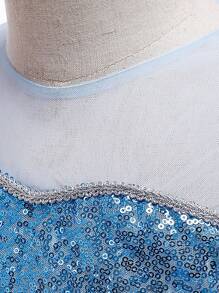 小女孩蓝色渐变亮片网眼公主裙，带可拆卸裙裾，适合派对