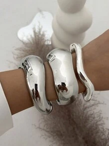 1 Stück übertriebener, modischer, minimalistischer asymmetrischer Metall-Geometrie-Manschetten-Armreif mit mehreren Elementen, multifunktionales und personalisiertes Design mit breit dehnbarem elastischem offenen Armreif, geeignet für Frauen im Alltag, Partys, Ferien, als Geschenk - Gold- und Silberfarbe