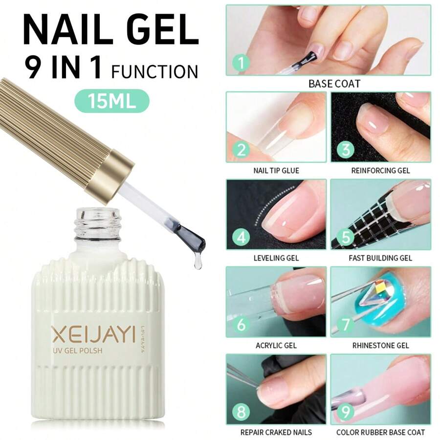 XEIJAYI 1瓶15毫升透明强化凝胶指甲油，用于强化、延长指甲、作为底油，可卸除UV/LED凝胶指甲油 - 無色 - 查看 1