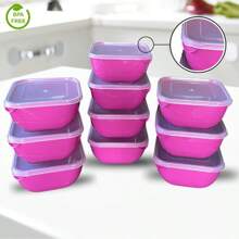 Airtight Pots Kit /  Plastic 10 Square Pots Transparent Lid 1 Liter - BB hồng - Xem 2