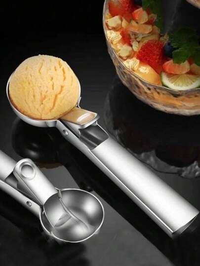1pc/2pcs Stainless Steel Dual-Use Ice Cream Scoop, Multifunctional Scoop For Ice Cream, Fruit, Etc.