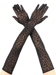 55cm lange Leoparden-Muster Mesh Handschuhe für Frauen, dünnes Design mit Spitzenbesatz, ideal als Fahrhandschuhe, Sonnenschutz, Halloween Kostüm Zubehör - Handschuhe mit Leopardenmuster - Übersicht 13