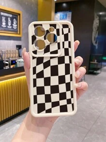 1pc Asymmetrical Grid Anti-Shock Phone Case Compatible With IPhone/Galaxy/Infinix/Xiaomi Redmi/OPPO/VIVO - White - View 4