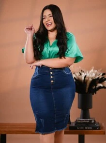 Plus Size Denim Skirts - Rửa tối - Xem 3