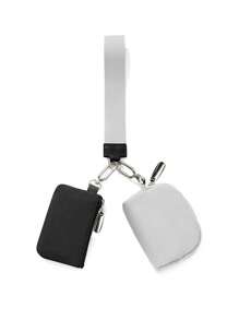 1 pieza Billetera llavero de doble bolsillo, Monedero de muñeca mini, Monedero portátil desmontable con correa para la muñeca, Carteras pequeñas, Bolsas de almacenamiento mini que ocupan menos espacio y son talla grande ligeras. Se puede guardar fácilmente en bolsillos, mochilas y bolsos, y es un excelente accesorio para diferentes escenarios como viajes, fitness y compras - Color rosa + beige