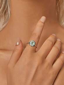 WOSTU 1pc 925 Sterling Silver Exaggerated 12mm Rainbow Crystal CZ Ring, Suitable For Women And Girls, Colorful Star Ring, Wedding Party Gift - Green - View 3